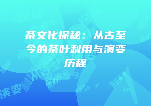 茶文化探秘：从古至今的茶叶利用与演变历程