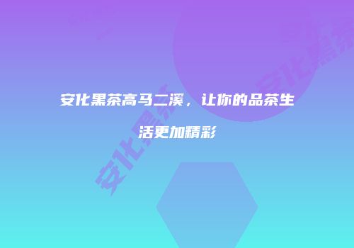 安化黑茶高马二溪，让你的品茶生活更加精彩