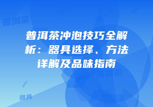 普洱茶冲泡技巧全解析：器具选择、方法详解及品味指南