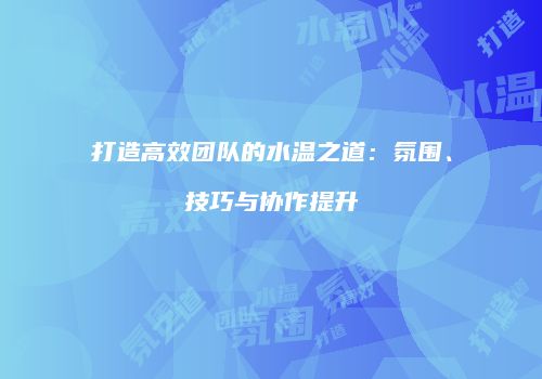 打造高效团队的水温之道：氛围、技巧与协作提升