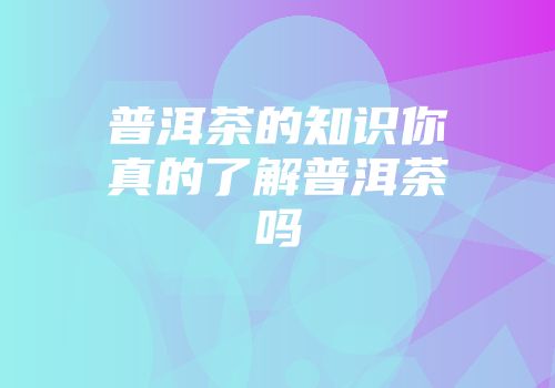 普洱茶的知识你真的了解普洱茶吗