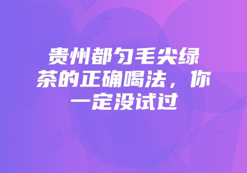 贵州都匀毛尖绿茶的正确喝法，你一定没试过