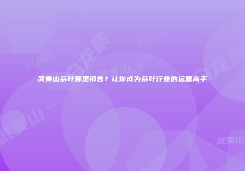 武夷山茶叶哪里销售？让你成为茶叶行业的运营高手