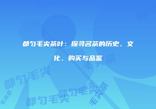 都匀毛尖茶叶：探寻名茶的历史、文化、购买与品鉴