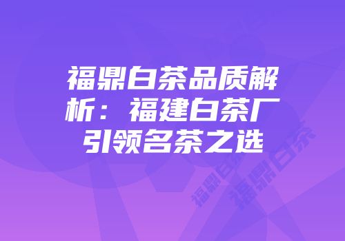 福鼎白茶品质解析：福建白茶厂引领名茶之选