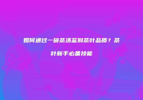 如何通过一碗茶汤鉴别茶叶品质？茶叶新手必备技能