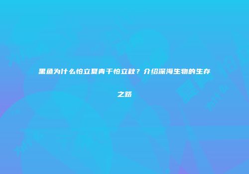 黑鱼为什么怕立夏青干怕立秋？介绍深海生物的生存之路