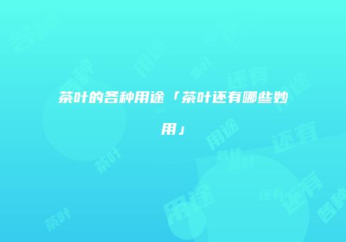 茶叶的各种用途「茶叶还有哪些妙用」