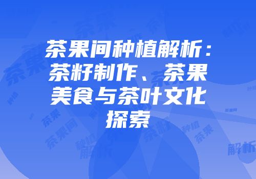 茶果间种植解析：茶籽制作、茶果美食与茶叶文化探索