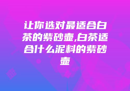 让你选对最适合白茶的紫砂壶,白茶适合什么泥料的紫砂壶