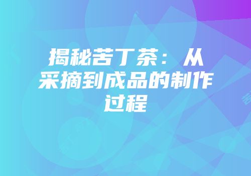 揭秘苦丁茶：从采摘到成品的制作过程