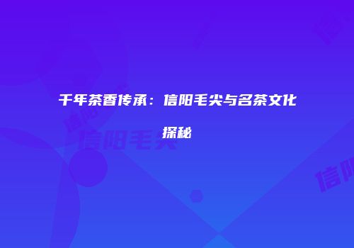 千年茶香传承：信阳毛尖与名茶文化探秘