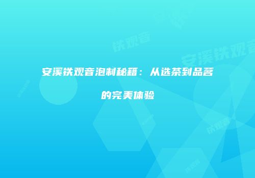 安溪铁观音泡制秘籍：从选茶到品茗的完美体验