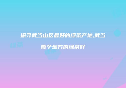 探寻武当山区最好的绿茶产地,武当哪个地方的绿茶好