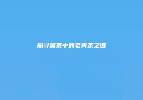 探寻黑茶中的老青茶之谜