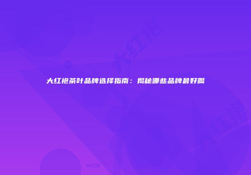 大红袍茶叶品牌选择指南：揭秘哪些品牌最好喝