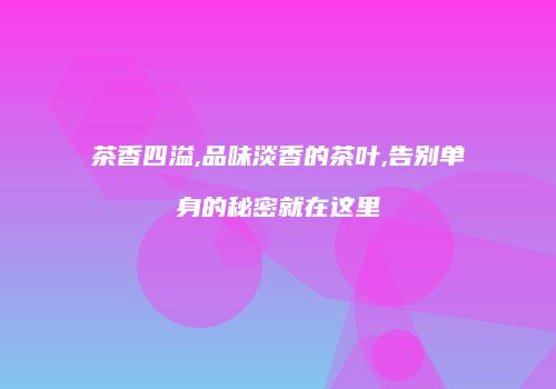 茶香四溢,品味淡香的茶叶,告别单身的秘密就在这里
