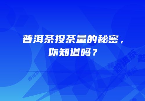 普洱茶投茶量的秘密，你知道吗？