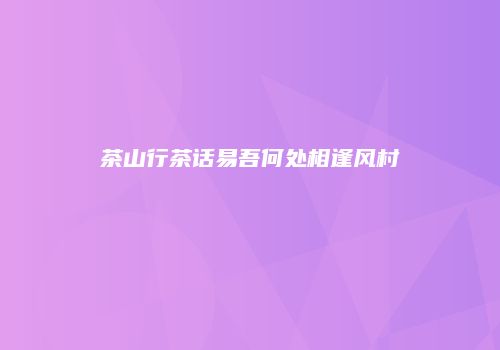 茶山行茶话易吾何处相逢风村