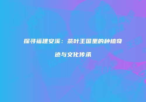 探寻福建安溪：茶叶王国里的种植奇迹与文化传承