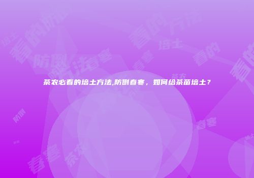茶农必看的培土方法,防倒春寒，如何给茶苗培土？