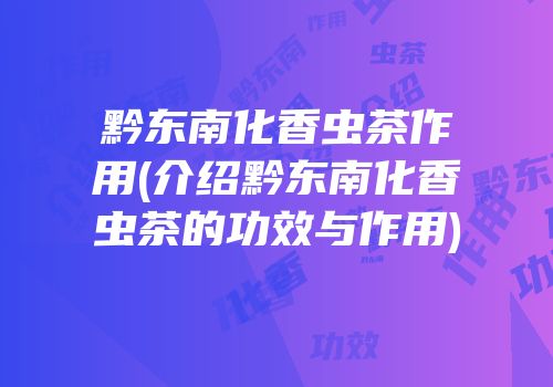 黔东南化香虫茶作用(介绍黔东南化香虫茶的功效与作用)