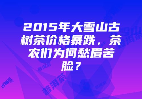 2015年大雪山古树茶价格暴跌，茶农们为何愁眉苦脸？