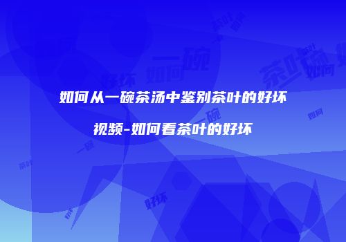 如何从一碗茶汤中鉴别茶叶的好坏视频-如何看茶叶的好坏