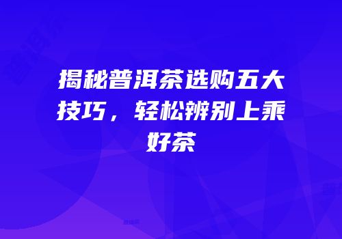 揭秘普洱茶选购五大技巧，轻松辨别上乘好茶
