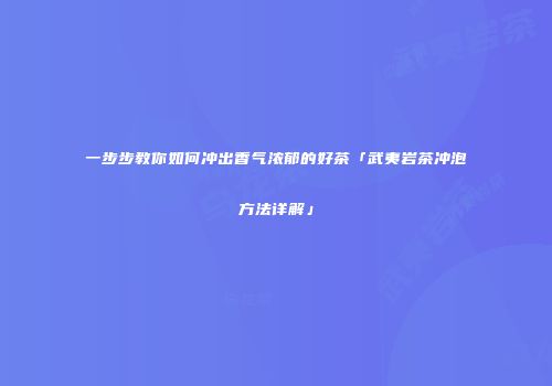 一步步教你如何冲出香气浓郁的好茶「武夷岩茶冲泡方法详解」
