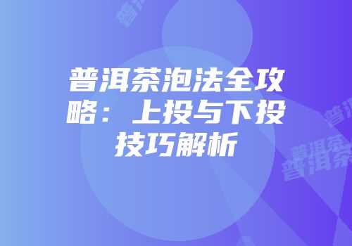 普洱茶泡法全攻略：上投与下投技巧解析