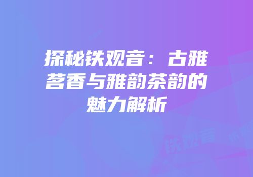 探秘铁观音：古雅茗香与雅韵茶韵的魅力解析
