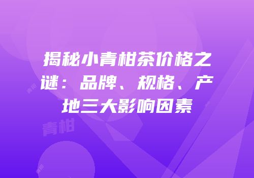 揭秘小青柑茶价格之谜：品牌、规格、产地三大影响因素