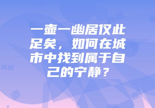一壶一幽居仅此足矣，如何在城市中找到属于自己的宁静？