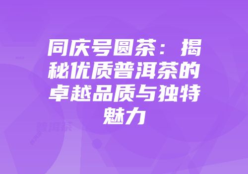 同庆号圆茶：揭秘优质普洱茶的卓越品质与独特魅力