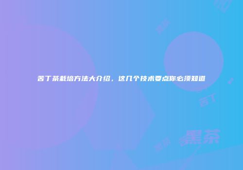 苦丁茶栽培方法大介绍，这几个技术要点你必须知道