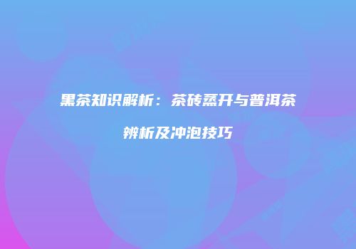 黑茶知识解析：茶砖蒸开与普洱茶辨析及冲泡技巧