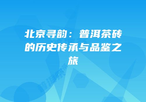 北京寻韵：普洱茶砖的历史传承与品鉴之旅