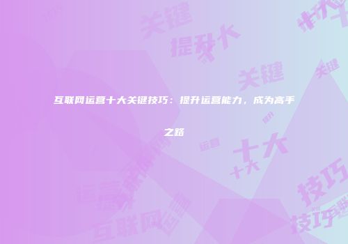互联网运营十大关键技巧：提升运营能力，成为高手之路