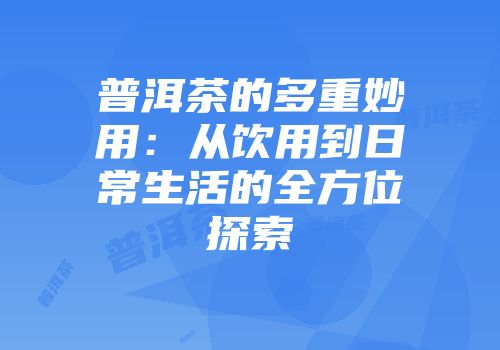 普洱茶的多重妙用：从饮用到日常生活的全方位探索