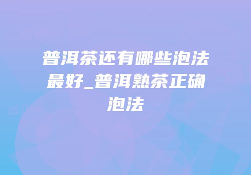 普洱茶还有哪些泡法最好_普洱熟茶正确泡法