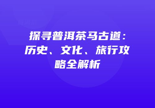 探寻普洱茶马古道：历史、文化、旅行攻略全解析