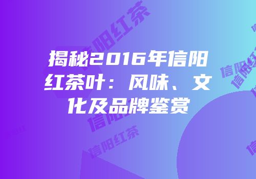 揭秘2016年信阳红茶叶：风味、文化及品牌鉴赏
