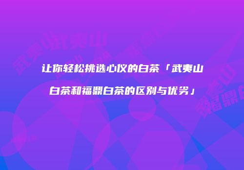 让你轻松挑选心仪的白茶「武夷山白茶和福鼎白茶的区别与优劣」