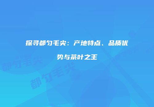 探寻都匀毛尖：产地特点、品质优势与茶叶之王