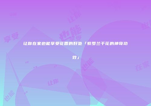 让你在家也能享受花香的好处「紫罗兰干花的神奇功效」