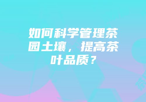 如何科学管理茶园土壤，提高茶叶品质？