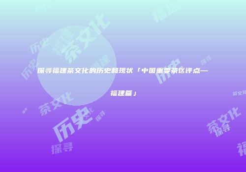 探寻福建茶文化的历史和现状「中国重要茶区评点—福建篇」