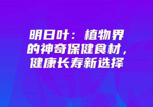 明日叶：植物界的神奇保健食材，健康长寿新选择