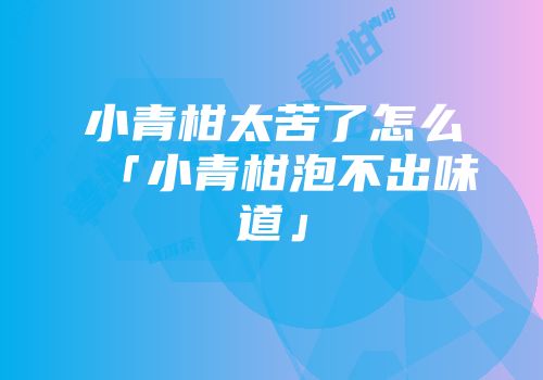 小青柑太苦了怎么「小青柑泡不出味道」